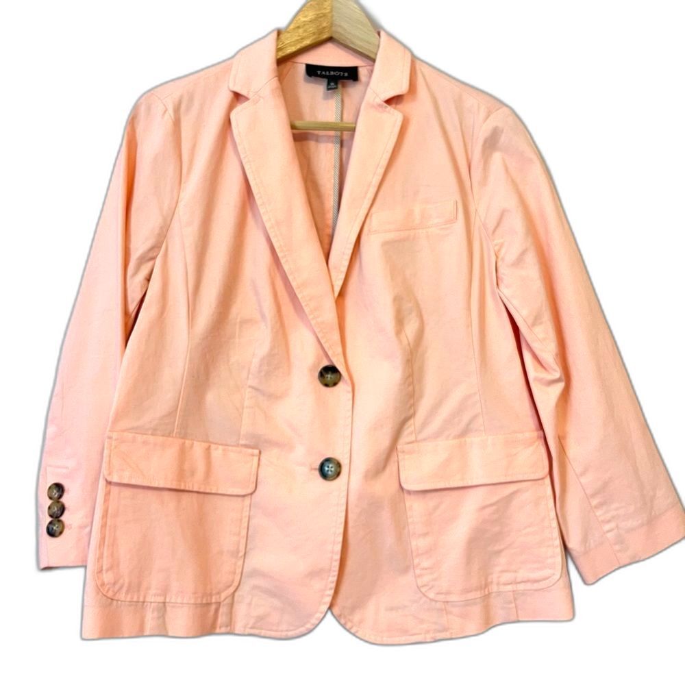 Talbots Cotton Stretch Twill Blazer Jacket 3/4 Sleeve Sz 10 Pink Career Spring